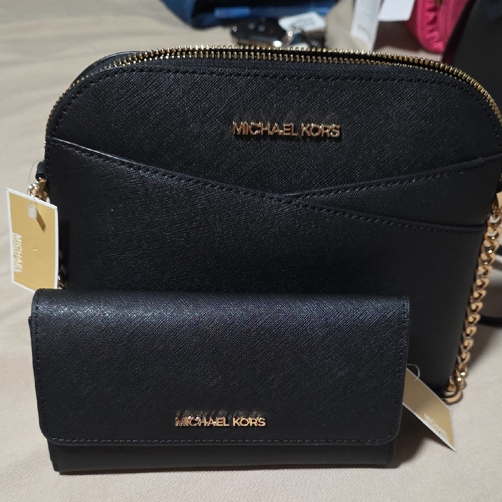 Michael Kors Black Saffiano Leather Crossbody with Matching Wallet